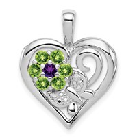 Sterling Silver Rhodium-plated Amethyst and Peridot Diamond Pendant view 1