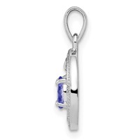 Sterling Silver Rhodium Plated Diamond and Tanzanite Oval Pendant view 2