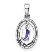 Sterling Silver Rhodium Plated Diamond and Tanzanite Oval Pendant view 4