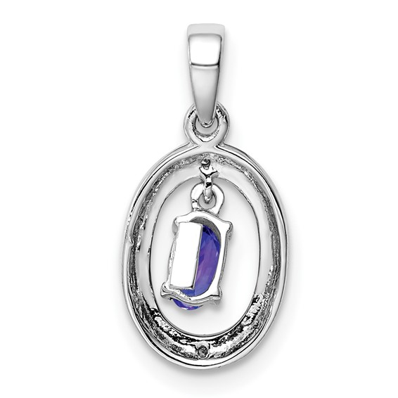 Sterling Silver Rhodium Plated Diamond and Tanzanite Oval Pendant