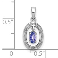 Sterling Silver Rhodium Plated Diamond and Tanzanite Oval Pendant view 3