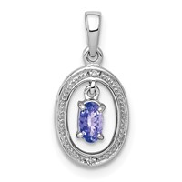 Sterling Silver Rhodium Plated Diamond and Tanzanite Oval Pendant view 1