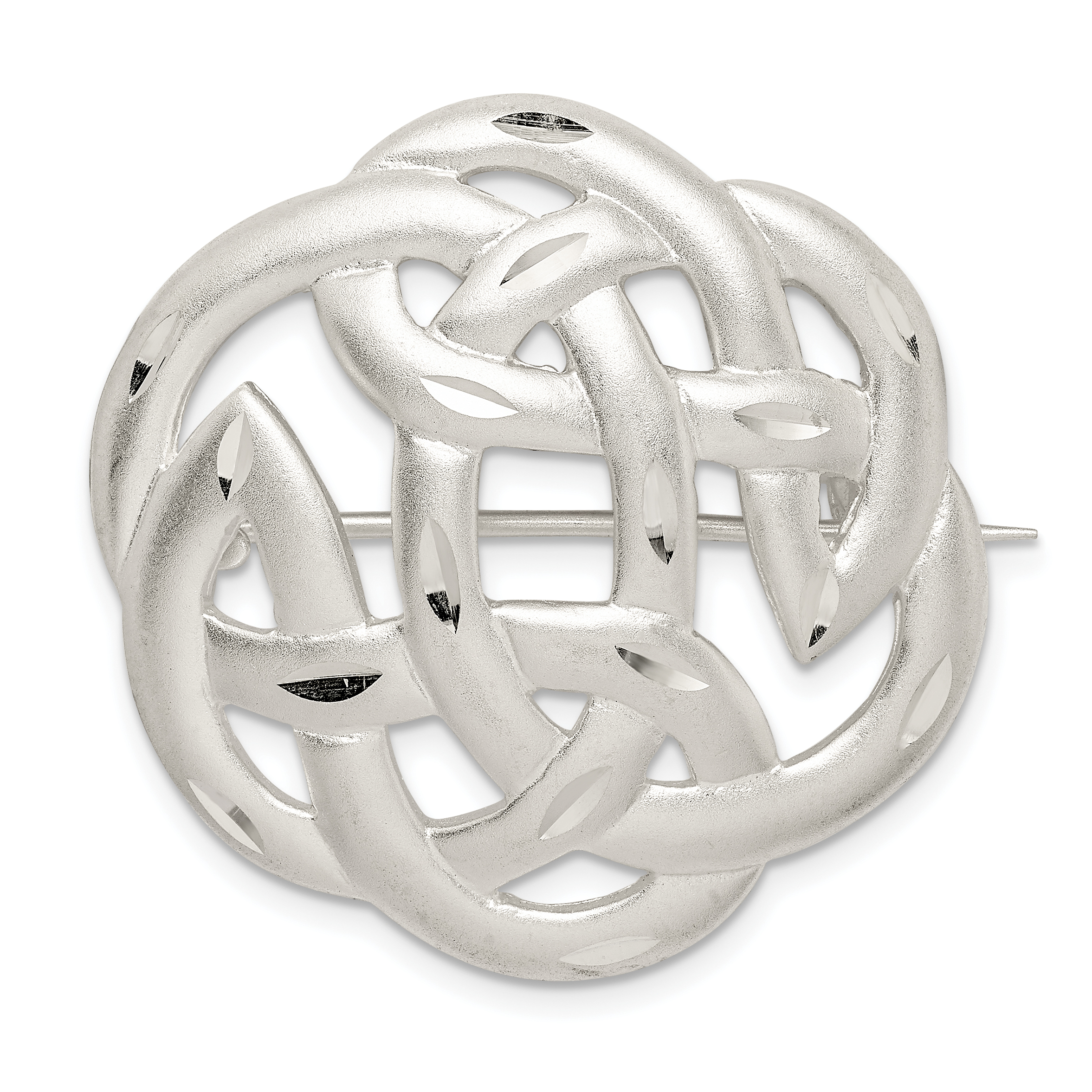 Sterling Silver Satin Finish Diamond Cut Celtic Knot Pin (QP389)