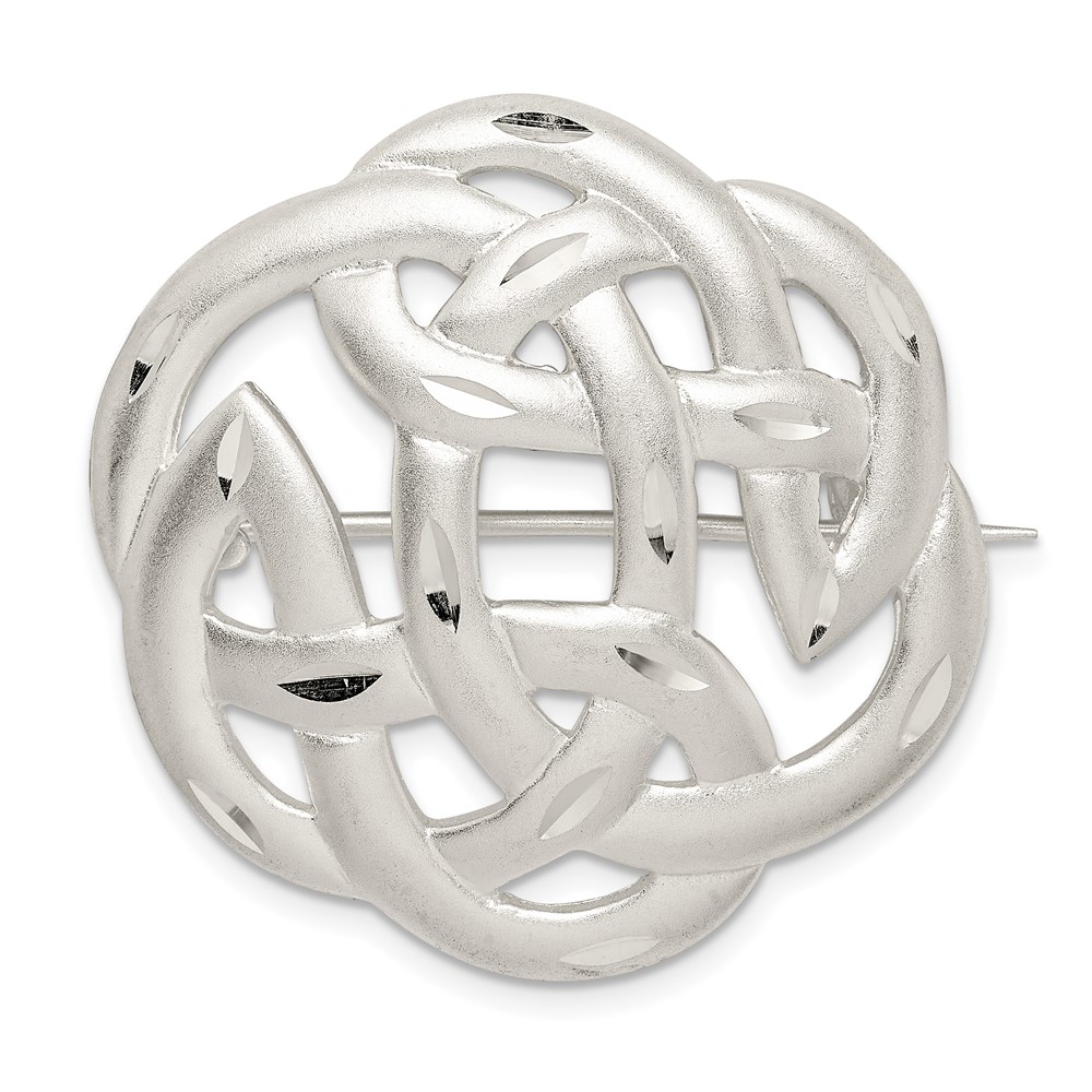 Sterling Silver Satin Finish Diamond Cut Celtic Knot Pin (QP389)