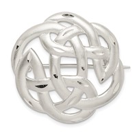 Sterling Silver Satin Finish Diamond-cut Celtic Knot Brooch Pin view 1