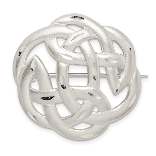 Sterling Silver Satin Finish Diamond-cut Celtic Knot Brooch Pin