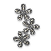 Sterling Silver Antiqued Marcasite Flower Chain Slide Pendant view 1