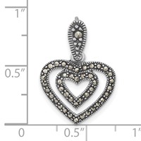 Sterling Silver Polished & Antiqued Marcasite Heart Pendant view 3