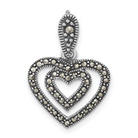 Sterling Silver Polished & Antiqued Marcasite Heart Pendant view 1