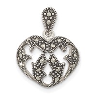 Sterling Silver Antiqued Marcasite Heart Pendant view 1