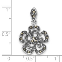 Sterling Silver Polished & Antiqued Marcasite Flower Pendant view 3