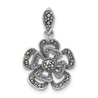 Sterling Silver Polished & Antiqued Marcasite Flower Pendant view 1