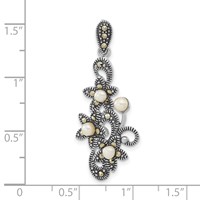 Sterling Silver Antiqued Marcasite & Freshwater Cultured Pearl Floral Slide Pendant view 3