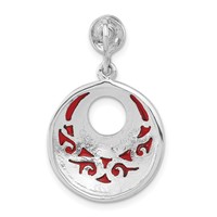 Sterling Silver Antiqued Marcasite & Red Epoxy Circle Slide Pendant view 4