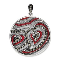 Sterling Silver Marcasite & Red Epoxy Heart Pendant view 1