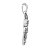 Sterling Silver Polished & Antiqued Marcasite Flower Pendant view 2