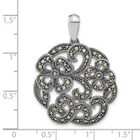 Sterling Silver Polished & Antiqued Marcasite Flower Pendant view 3