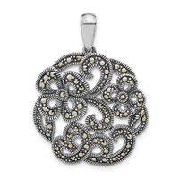 Sterling Silver Polished & Antiqued Marcasite Flower Pendant view 1