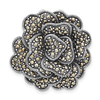 Sterling Silver Antiqued Marcasite Flower Chain Slide Pendant view 1