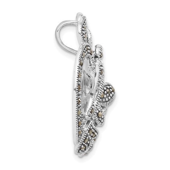 Sterling Silver Antiqued Marcasite Flowers & Butterfly Slide Pendant