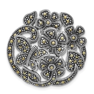 Sterling Silver Antiqued Marcasite Flowers & Butterfly Slide Pendant