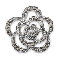 Sterling Silver Antiqued Marcasite Flower Chain Slide Pendant view 1