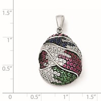 SS Black Rhodium Blue Grn Glass Lt & Drk Synth. Ruby & CZ Pendant view 2