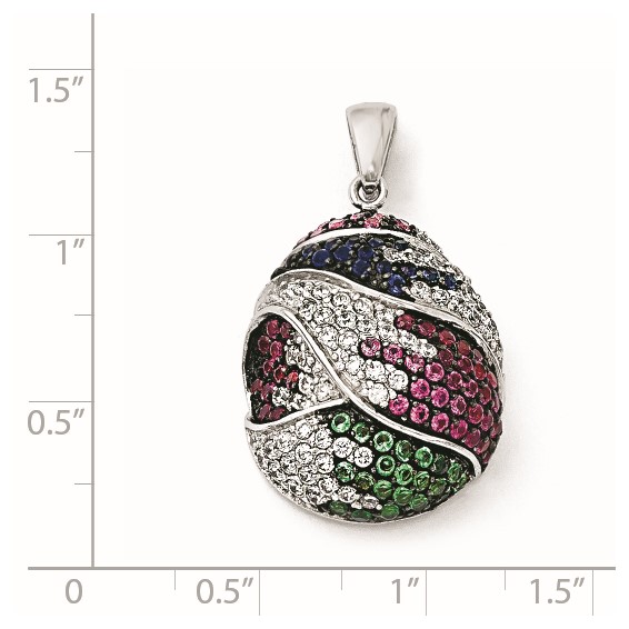 SS Black Rhodium Blue/Grn Glass Lt & Drk Synth. Ruby & CZ Pendant