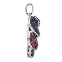 Sterling Silver & Black Rhodium Blue & Green Glass Pendant with Light & Dark Synthetic Ruby view 2