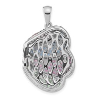 Sterling Silver & Black Rhodium Blue & Green Glass Pendant with Light & Dark Synthetic Ruby view 4