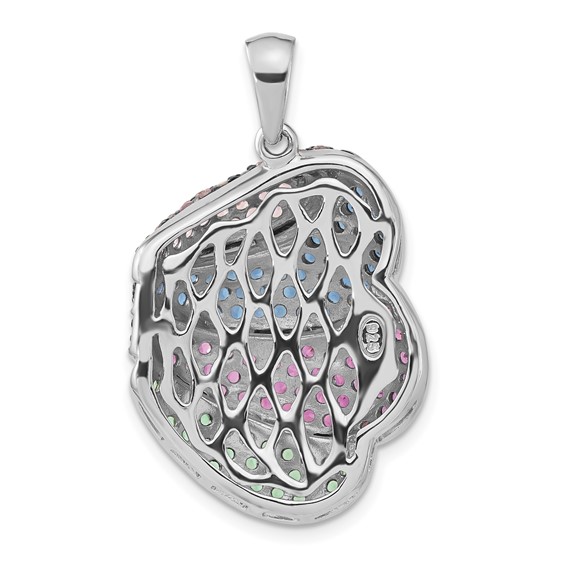 Sterling Silver & Black Rhodium Blue & Green Glass w/ Light & Dark Synthetic Ruby Pendant