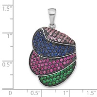 Sterling Silver & Black Rhodium Blue & Green Glass Pendant with Light & Dark Synthetic Ruby view 3