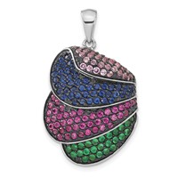 Sterling Silver & Black Rhodium Blue & Green Glass Pendant with Light & Dark Synthetic Ruby view 1
