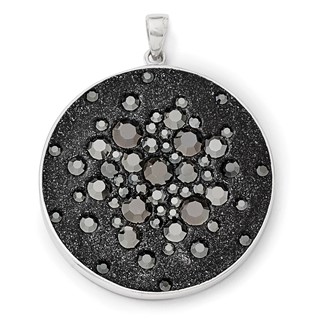 Sterling Silver Rhodium Black Clay & Preciosa Crystal Round Pendant