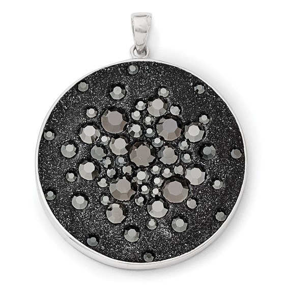 Sterling Silver Rhodium Black Clay & Preciosa Crystal Round Pendant