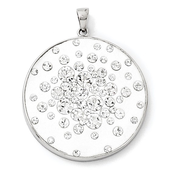 Sterling Silver Rhodium White Clay & Preciosa Crystal Round Pendant