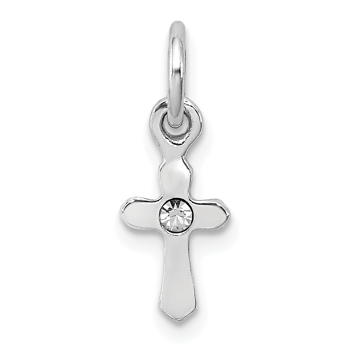 Sterling Silver RH-pltd Child's Apr Clear Preciosca Crystal Cross Pendant (QP4033APR)