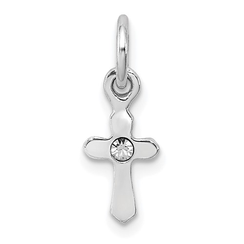 Sterling Silver Rhodium-plated Crystal Cross Petite Pendant