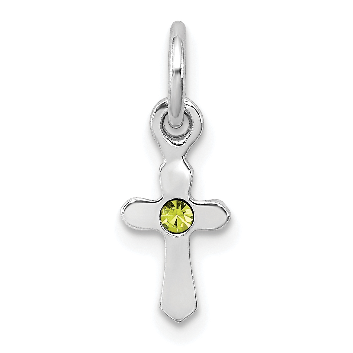 Sterling Silver RH-pltd Child's Aug Lt Green Preciosca Crystal Cross Penda (QP4033AUG)