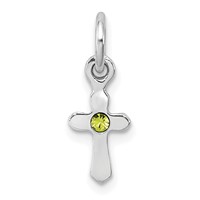 Sterling Silver Rhodium-plated Light Green Crystal Cross Petite Pendant view 1