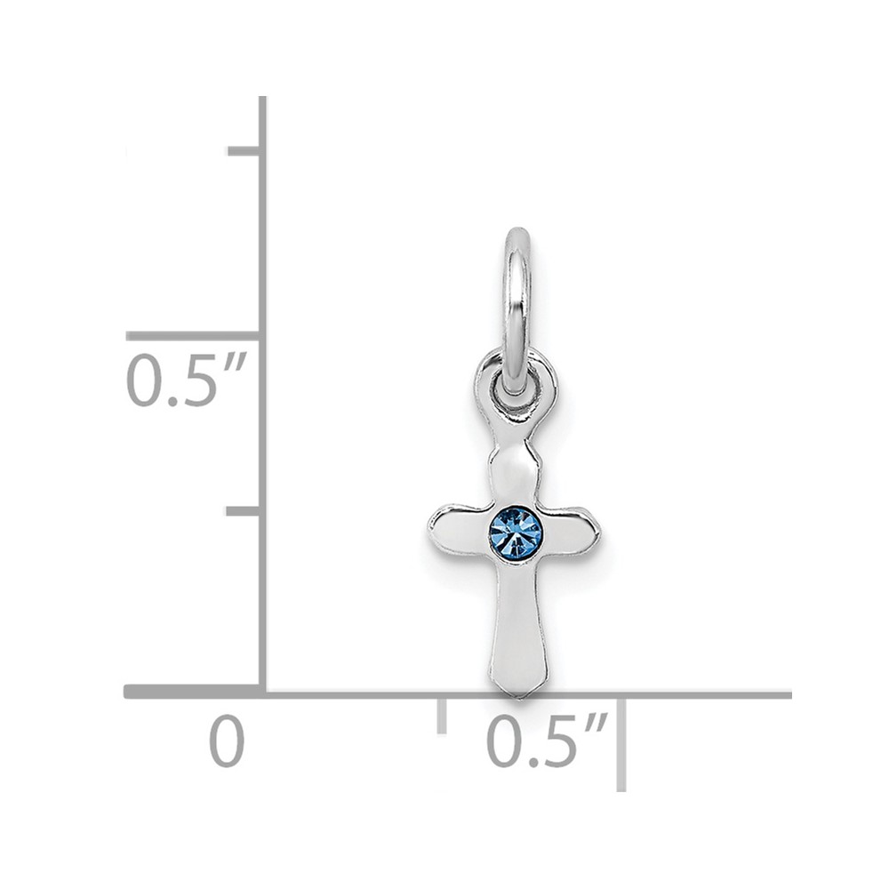 Sterling Silver RH-pltd Child's Dec Blue Preciosca Crystal Cross Pendant (QP4033DEC)