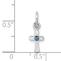 Sterling Silver Rhodium-plated Blue Crystal Cross Petite Pendant view 4