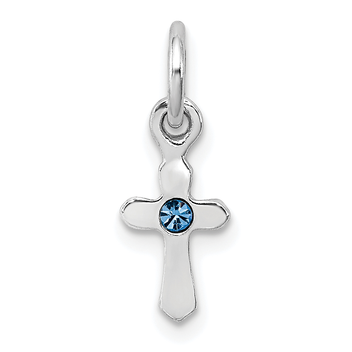 Sterling Silver RH-pltd Child's Dec Blue Preciosca Crystal Cross Pendant (QP4033DEC)