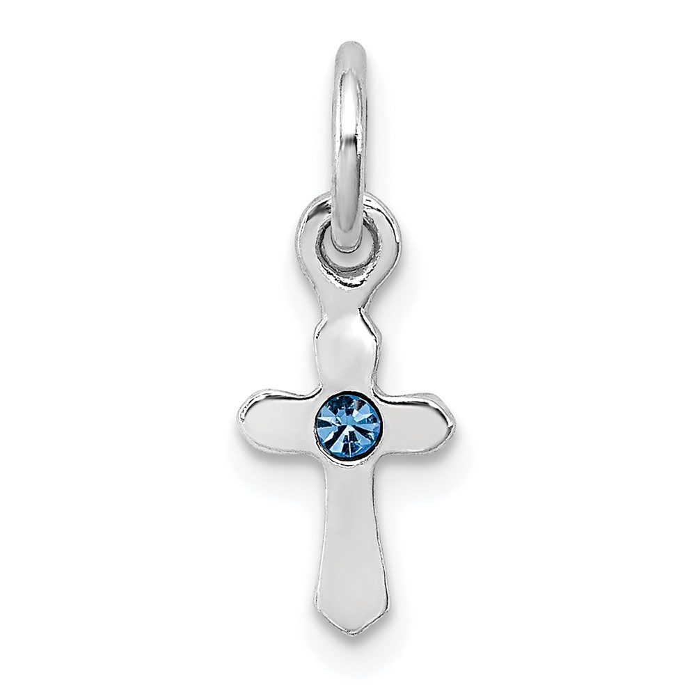 Sterling Silver RH-pltd Child's Dec Blue Preciosca Crystal Cross Pendant (QP4033DEC)