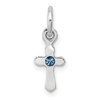 Sterling Silver Rhodium-plated Blue Crystal Cross Petite Pendant view 1