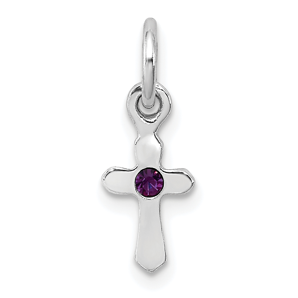 Sterling Silver RH-pltd Child's Feb Purple Preciosca Crystal Cross Pendant (QP4033FEB)