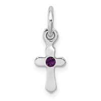 Sterling Silver Rhodium-plated Purple Crystal Cross Petite Pendant view 1