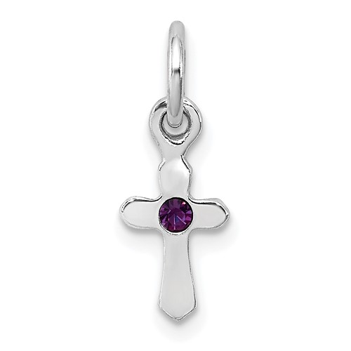 Sterling Silver Rhodium-plated Purple Crystal Cross Petite Pendant
