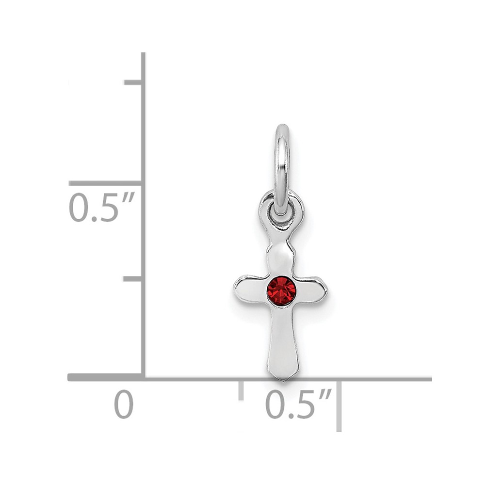 Sterling Silver RH-pltd Child's Jan Red Preciosca Crystal Cross Pendant (QP4033JAN)