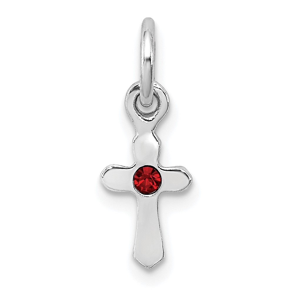 Sterling Silver RH-pltd Child's Jan Red Preciosca Crystal Cross Pendant (QP4033JAN)
